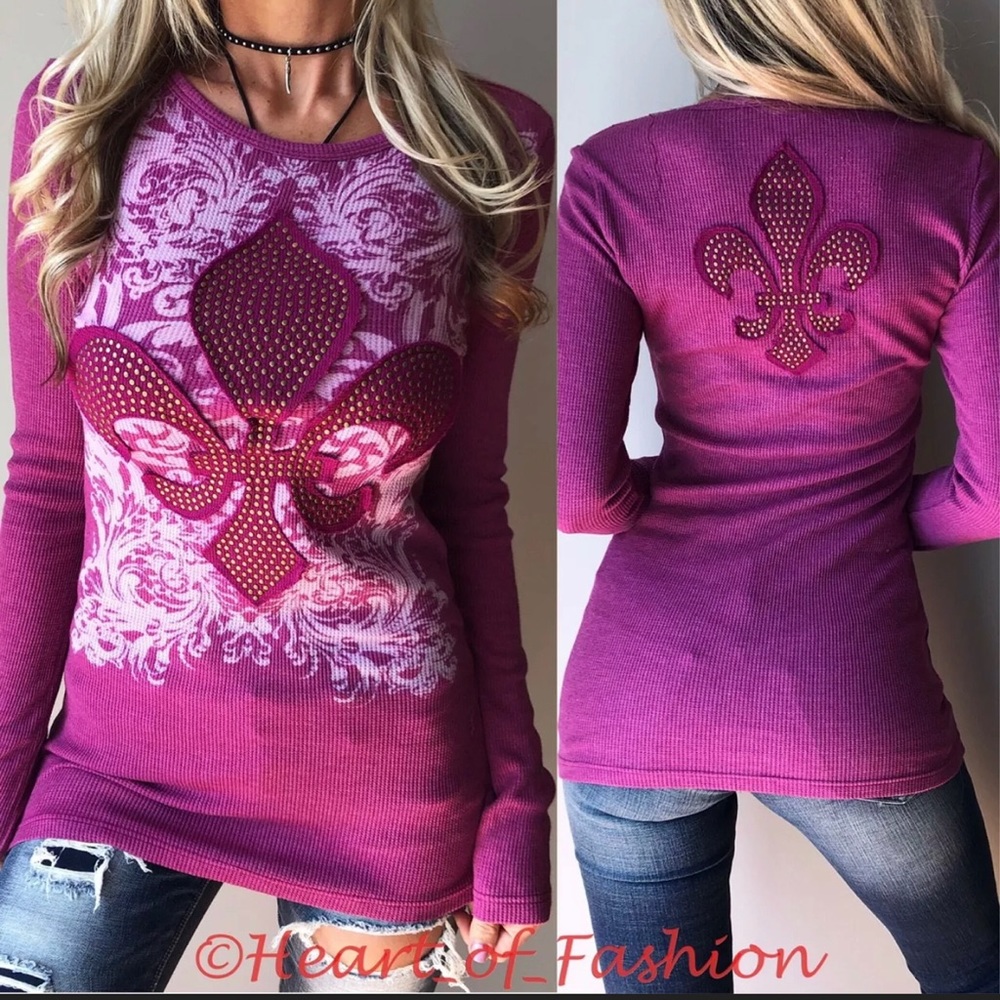 Vocal Long Sleeve Embellished Thermal Graphic Top